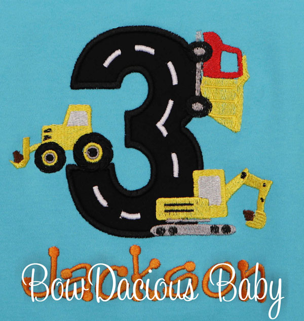 Appliqued Contruction Vehicles Birthday Shirt, Custom, Any Age and Colors