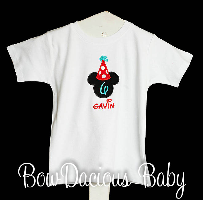 Mickey Mouse Birthday Boy Hat Shirt Disney Personalized Custom Colors, Any Age, Number Inside Head