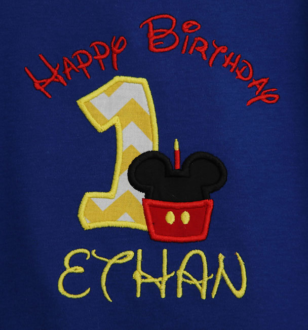 Mickey Mouse Cupcake Birthday Boy Shirt with Number, Shirt or Bodysuit, Custom, Blue Shirt