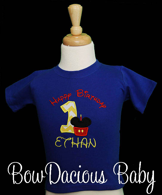 Mickey Mouse Cupcake Birthday Boy Shirt with Number, Shirt or Bodysuit, Custom, Blue Shirt