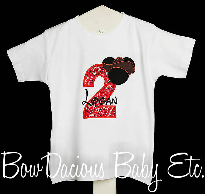 Personalized Cowboy Mickey Mouse Birthday Shirt, Any Age, You Pick the Fabrics and Font