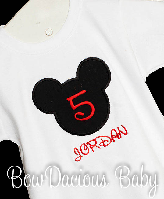 5th BIRTHDAY Mickey Head Boy Shirt Disney Font Applique Personalized