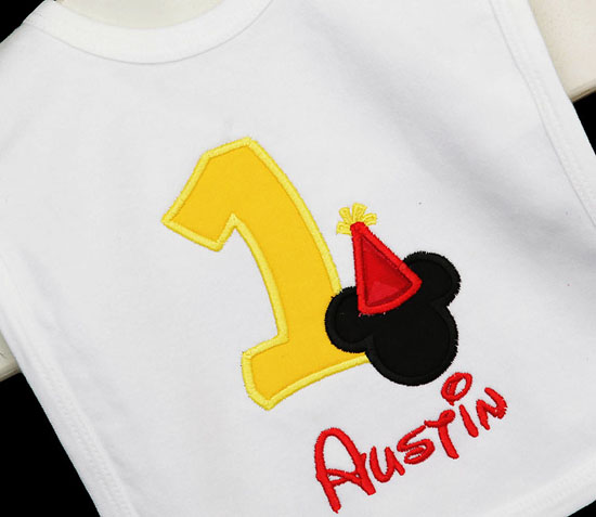 Mickey Mouse Birthday Bib, Party Hat Mickey Mouse, First Birthday Mickey Mouse Bib and Hat, Personalized