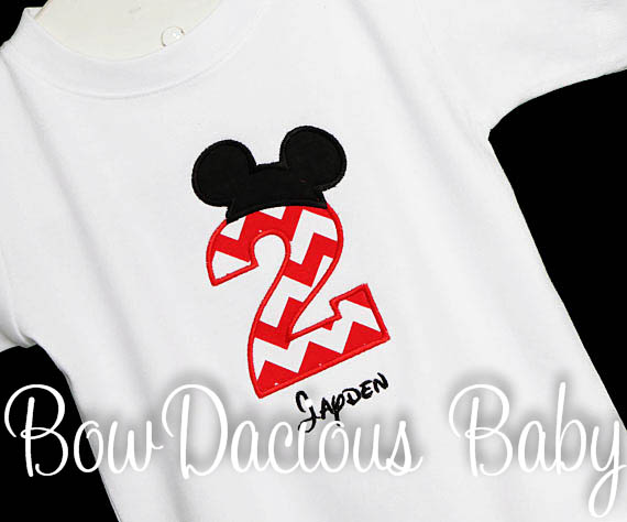 Mickey Mouse Birthday Shirt, Personalized Birthday and Name, AppliquÃ©, Embroidery