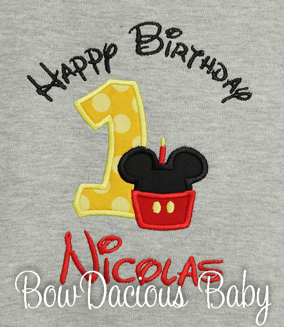 Mickey Mouse Birthday Shirt or Onesie, Red, Black, Yellow Cupcake Candle, Custom