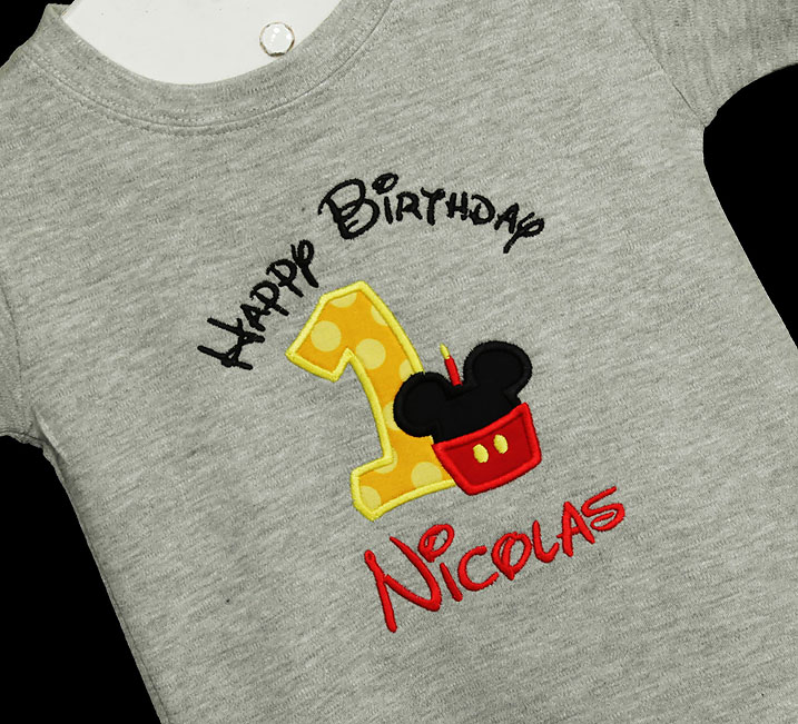 Mickey Mouse Birthday Shirt or Onesie, Red, Black, Yellow Cupcake Candle, Custom
