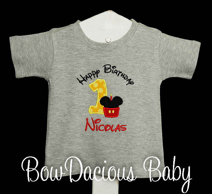 Mickey Mouse Birthday Shirt or Onesie, Red, Black, Yellow Cupcake Candle, Custom