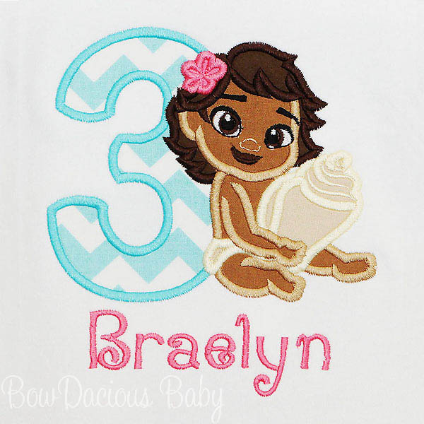Baby Moana Birthday Shirt, Custom, Any Age, Any Colors, Embroidery