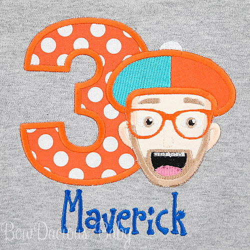 Blippi Personalized Birthday Shirt, Custom, Any Age and Any Colors, Appliqued, Embroidered