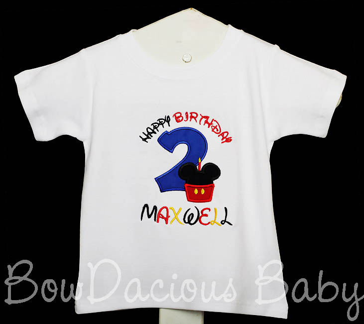 Mickey Minnie Mouse Birthday Shirt, Custom Embroidered Applique, Cupcake Monogram, Monogrammed 1st, First, 2nd, 1 2 3