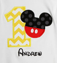 Custom Mickey Mouse Birthday Shirt or Onesie, Any Age, You Pick Fabrics