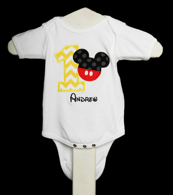Custom Mickey Mouse Birthday Shirt or Onesie, Any Age, You Pick Fabrics