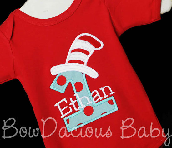 Red Cat in the Hat 1st Birthday Shirt or Onesie, Custom, Any Age