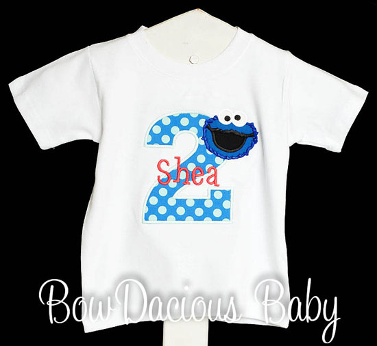 Appliqued Cookie Monster Birthday Shirt