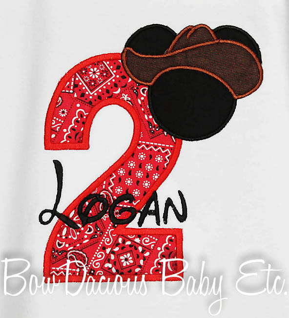 Personalized Cowboy Mickey Mouse Birthday Shirt, Any Age, You Pick the Fabrics and Font