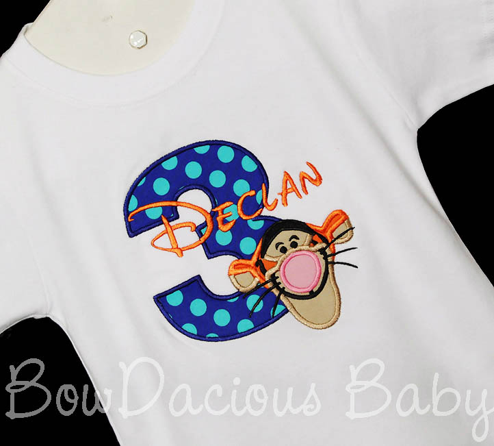 Tigger Birthday Boy's T-shirt, Onesie, or Bodysuit, Custom, Any Age, You Pick the Fabrics and Font