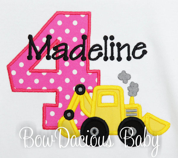 Construction Birthday Shirt Add Name and Age, Construction Theme Girls's Fourth Birthday, Any Age and Colors