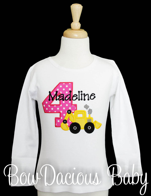 Construction Birthday Shirt Add Name and Age, Construction Theme Girls's Fourth Birthday, Any Age and Colors