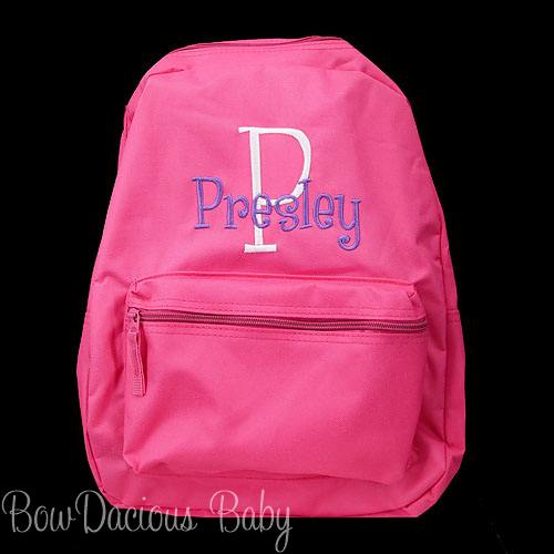 Monogrammed Girls Backpack with Name and Initial, Custom, Any Colors