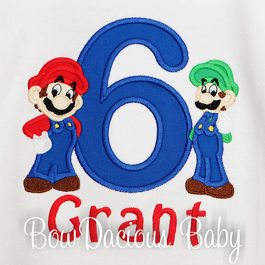 Embroidered Mario and Luigi Birthday Shirt, Custom, Any Age, Any Colors
