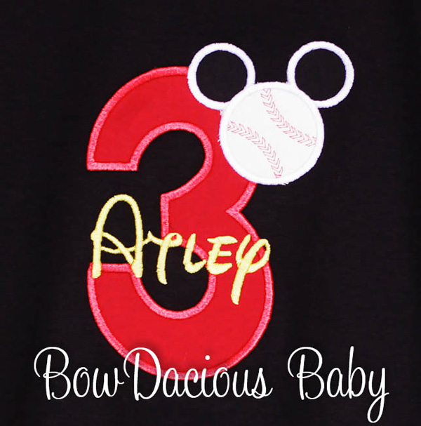 Custom Baseball Mickey Mouse Birthday Shirt or Onesie