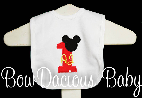 Mickey Mouse Birthday Bib- Birthday Age Appliqued