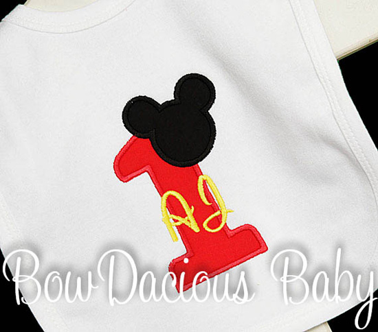 Mickey Mouse Birthday Bib- Birthday Age Appliqued