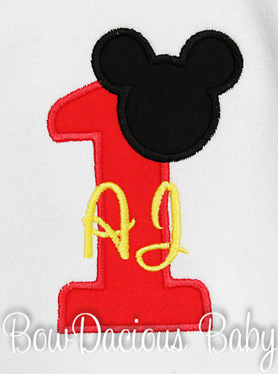 Mickey Mouse Birthday Bib- Birthday Age Appliqued
