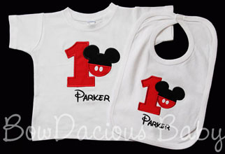 Custom Mickey Mouse Birthday Shirt and Bib, Any Color Scheme