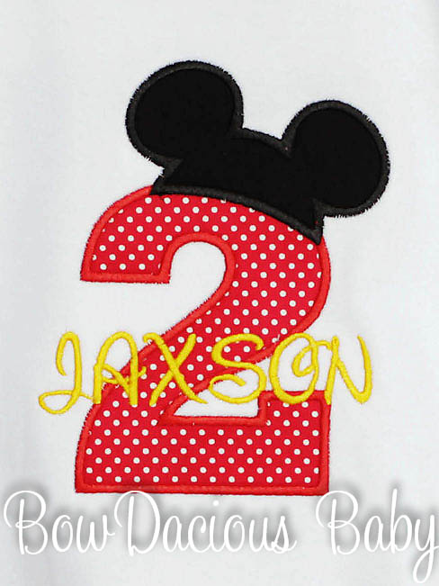 Mickey Mouse Birthday Shirt or Onesie, Custom, Any Age, You Pick the Fabrics and Font