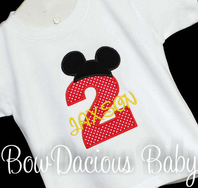 Mickey Mouse Birthday Shirt or Onesie, Custom, Any Age, You Pick the Fabrics and Font