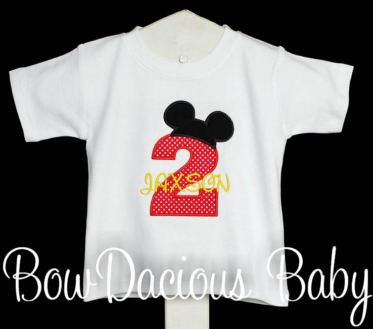 Mickey Mouse Birthday Shirt or Onesie, Custom, Any Age, You Pick the Fabrics and Font