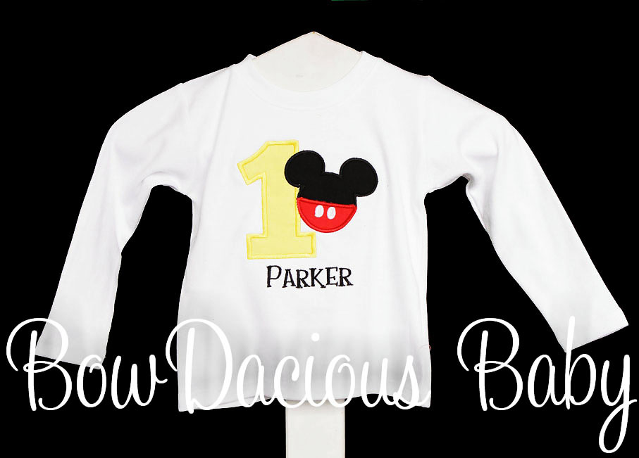 Mickey Mouse Birthday First Birthday, ONE, TWO, THREE, FOUR Applique T Shirt, Disney Mickey Pants Buttons Shirt, Infant, Toddler White Short Sleeve