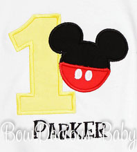 Mickey Mouse Birthday First Birthday, ONE, TWO, THREE, FOUR Applique T Shirt, Disney Mickey Pants Buttons Shirt, Infant, Toddler White Short Sleeve