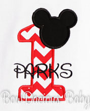 Infant/Toddler Boys 1st First Birthday Mickey Mouse White Shirt, Red 1, Black Name Personalized 1 Shirt