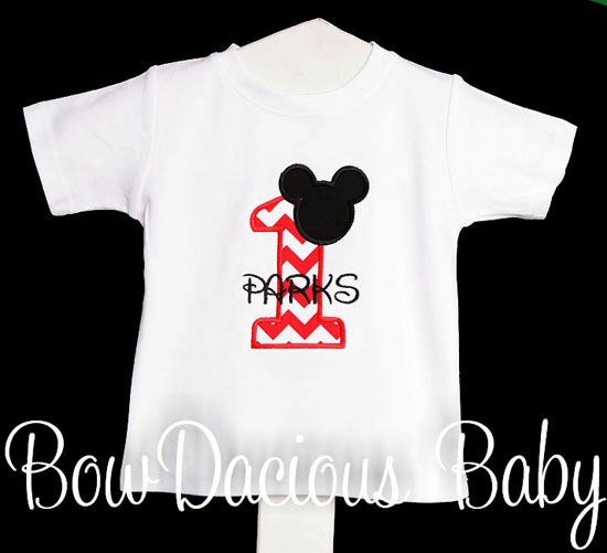 Infant/Toddler Boys 1st First Birthday Mickey Mouse White Shirt, Red 1, Black Name Personalized 1 Shirt