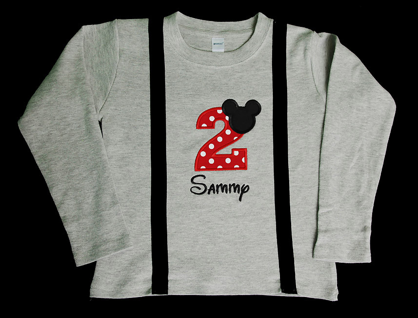 Mickey Mouse Birthday Shirt with Suspenders, Custom Colors, Any Age, Shirt or Onesie