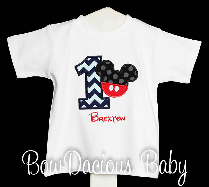 Mickey Mouse Birthday Shirt, Mickey with Pants Birthday Shirt or Onesie, Appliqued Mickey Shirt - 1st Birthday Shirt