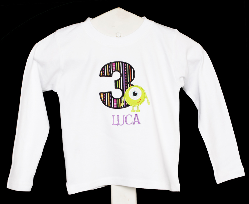 Monsters Inc - Monsters University Applique Birthday Shirt or Bodysuit/Onesie, Custom Fabrics, Any Age