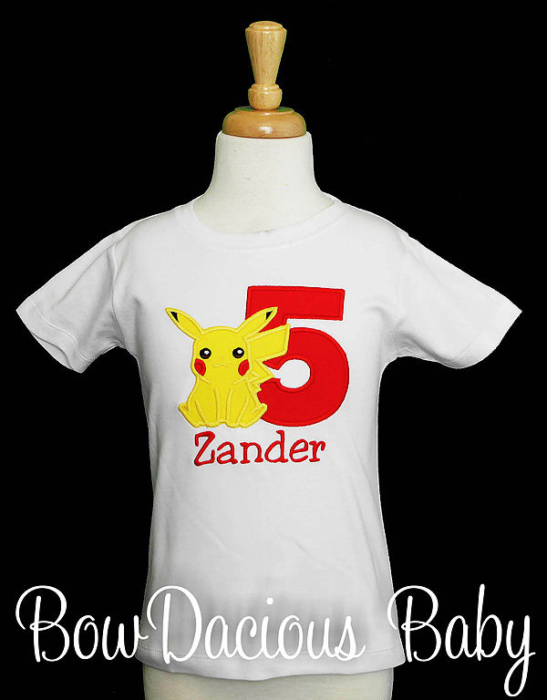 Pokemon Birthday Shirt, Pikachu, Personalized, Embroidered, Any Age