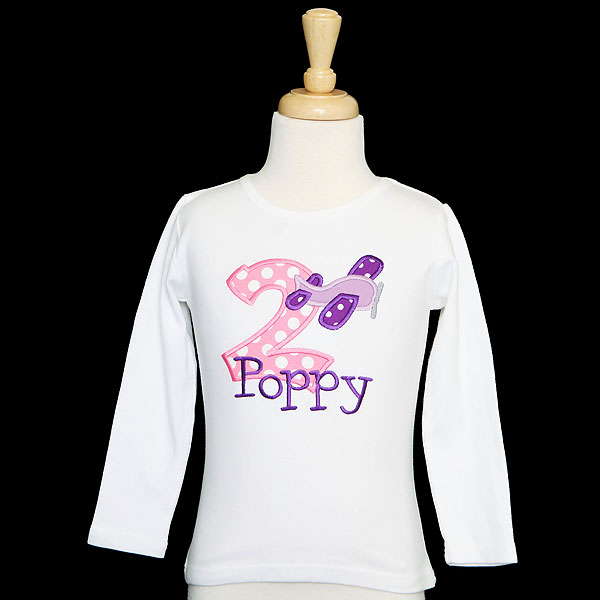 Girls Airplane Birthday Shirt, Custom, Any Age, Any Colors, Embroidered