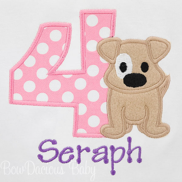 Girl's Puppy Dog Birthday Shirt, Custom, Any Age and Colors, Personalized