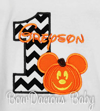 Halloween Mickey Mouse Birthday Shirt or Onesie, Custom, Any Age, Boys or Girls, Pumpkin Mickey Mouse Shirt