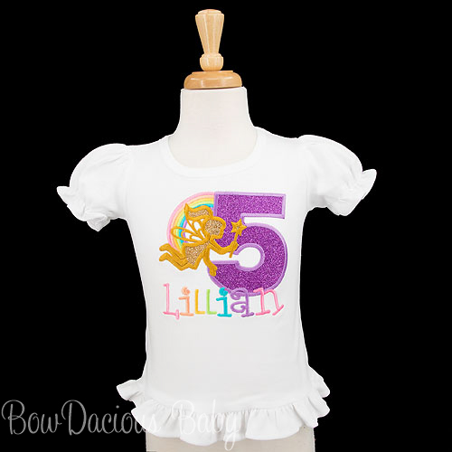 Fairy and Rainbow Birthday Shirt, Personalized, Any Age and Colors