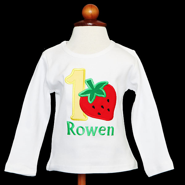 Strawberry Birthday Shirt, Custom, Any Age and Colors, Applique Embroidery