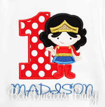 Girl's Wonder Woman Birthday Shirt or Onesie, Custom, Any Age, Any Colors