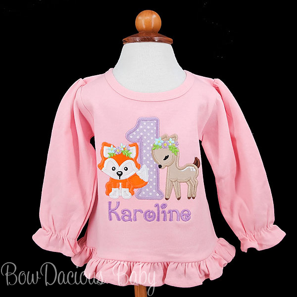 Woodland Fox and Deer Personalized Birthday Shirt, Any Age, Any Colors